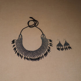 Black - Handmade Beadwork Jaali Necklace Set 90