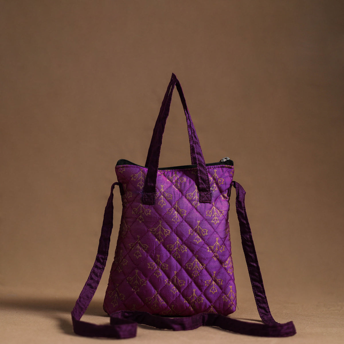 Purple - Handcrafted Quilted Silk Sling Bag 19