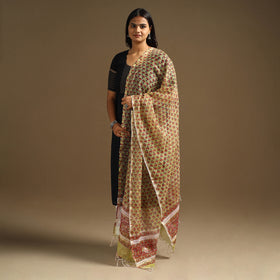 Green Sanganeri Block Print Cotton Kota Doria Dupatta