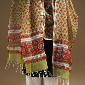 Green Sanganeri Block Print Cotton Kota Doria Dupatta
