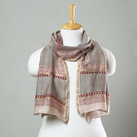 Beige Bagh Hand Block Printed Chanderi Silk Stole 