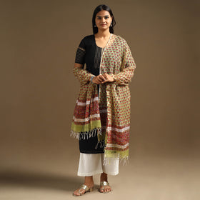 Green Sanganeri Block Print Cotton Kota Doria Dupatta
