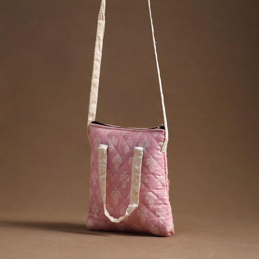 Pink - Handcrafted Quilted Silk Sling Bag 20