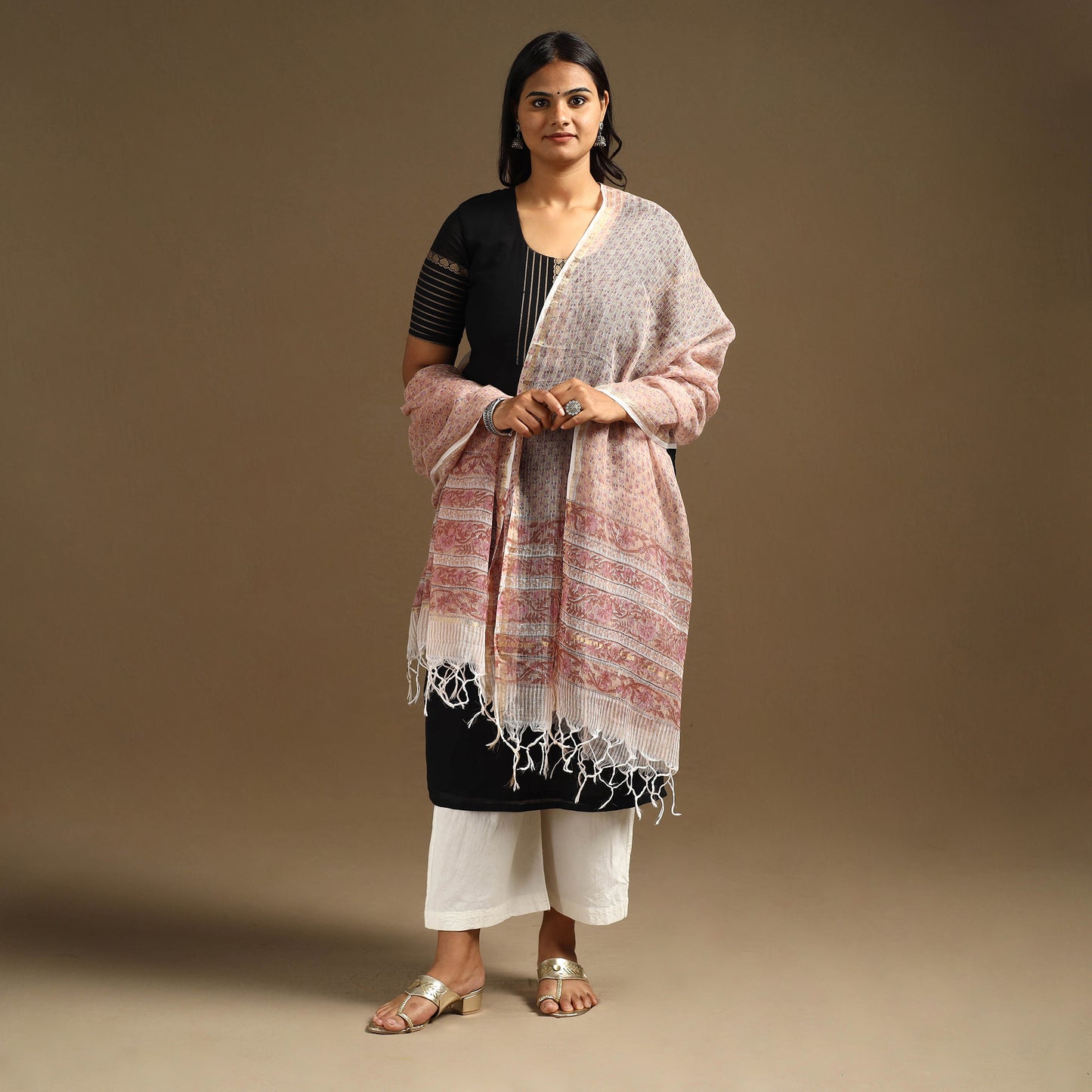 Buy Sanganeri Block Print Cotton Kota Doria Dupatta