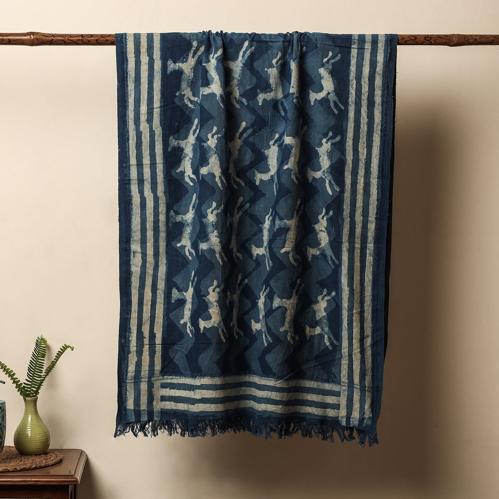 Blue - Bindaas Block Printed Jhiri Handloom Cotton Towel