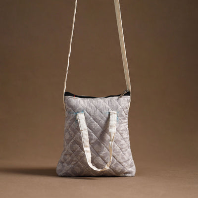 Grey - Handcrafted Quilted Silk Sling Bag 21