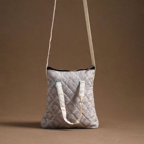 Grey - handcrafted quilted silk sling bag 21