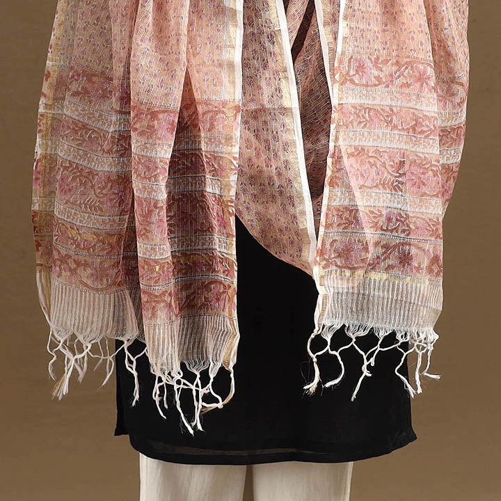 Buy Sanganeri Block Print Cotton Kota Doria Dupatta