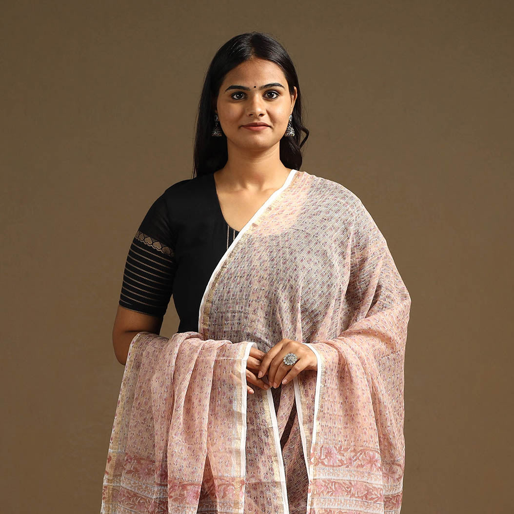 Buy Sanganeri Block Print Cotton Kota Doria Dupatta