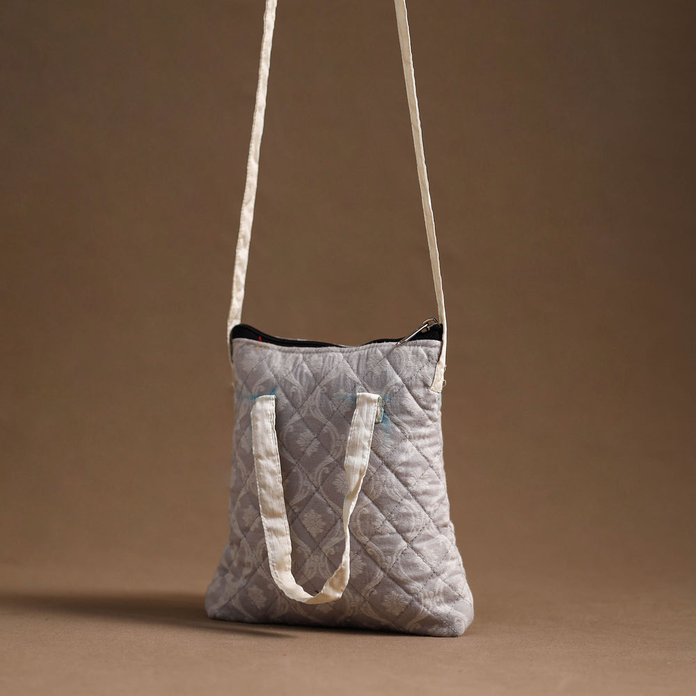 Grey - Handcrafted Quilted Silk Sling Bag 21