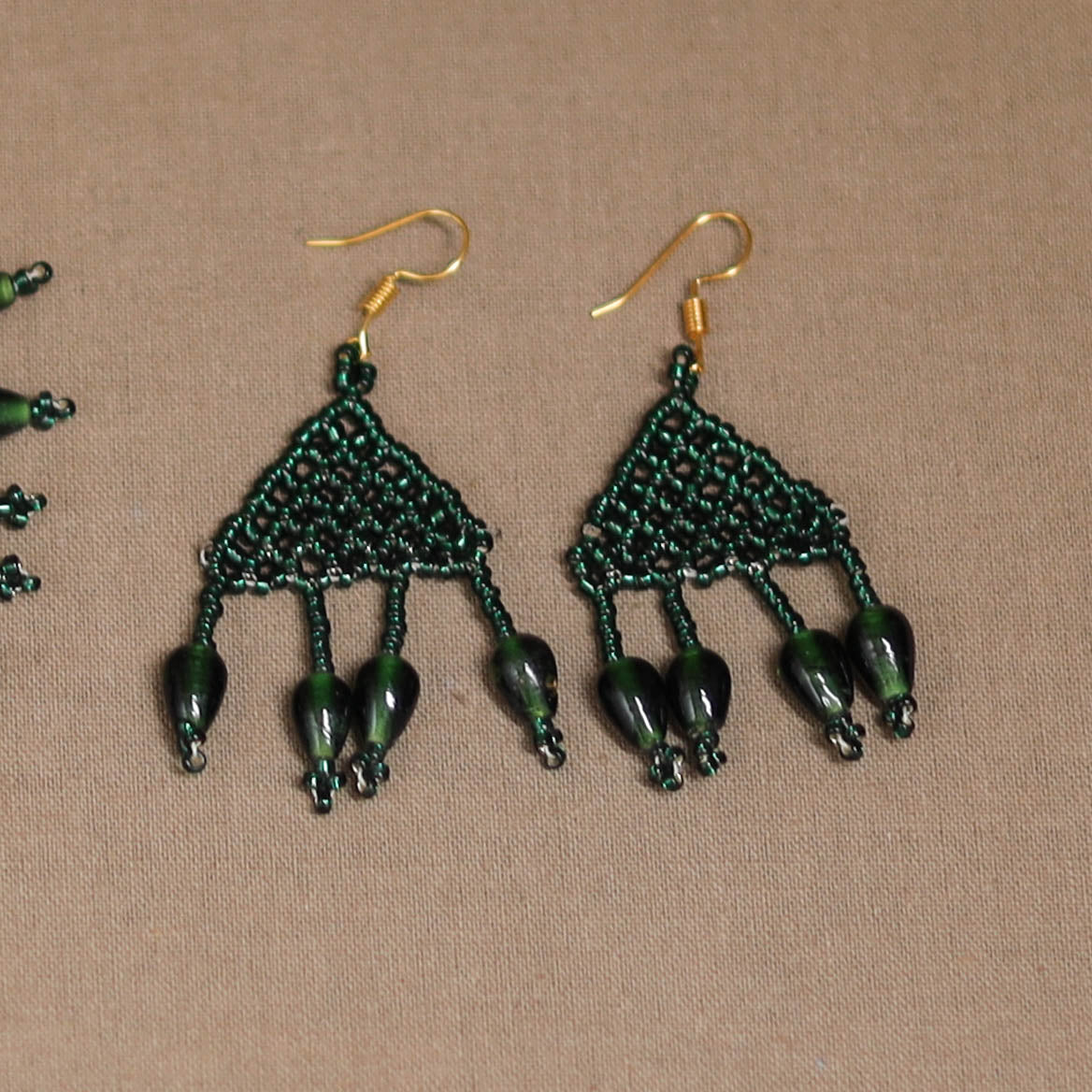 Green - Handmade Beadwork Jaali Necklace Set 88