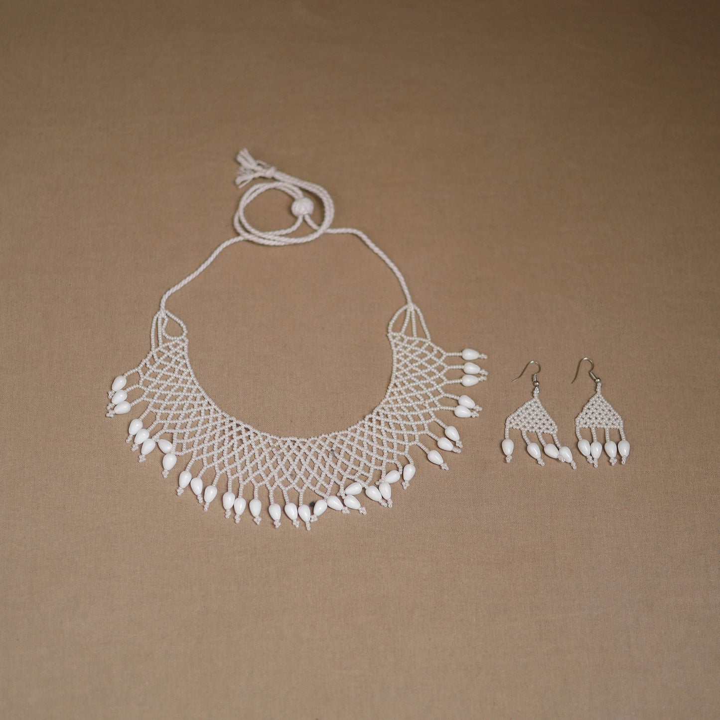 White - Handmade Beadwork Jaali Necklace Set 87