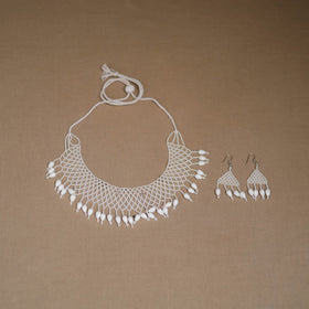 White - Handmade Beadwork Jaali Necklace Set 87