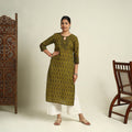Buy Green Block Print Mul Cotton Straight Bagh Kurta for Women