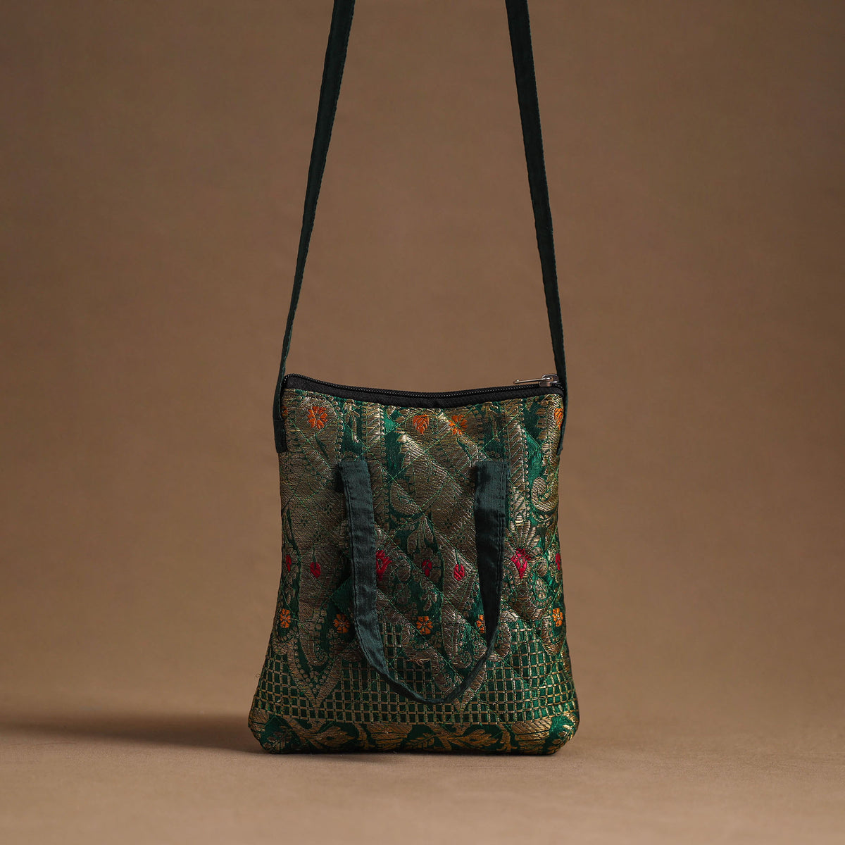 Green - Handcrafted Quilted Silk Sling Bag 23