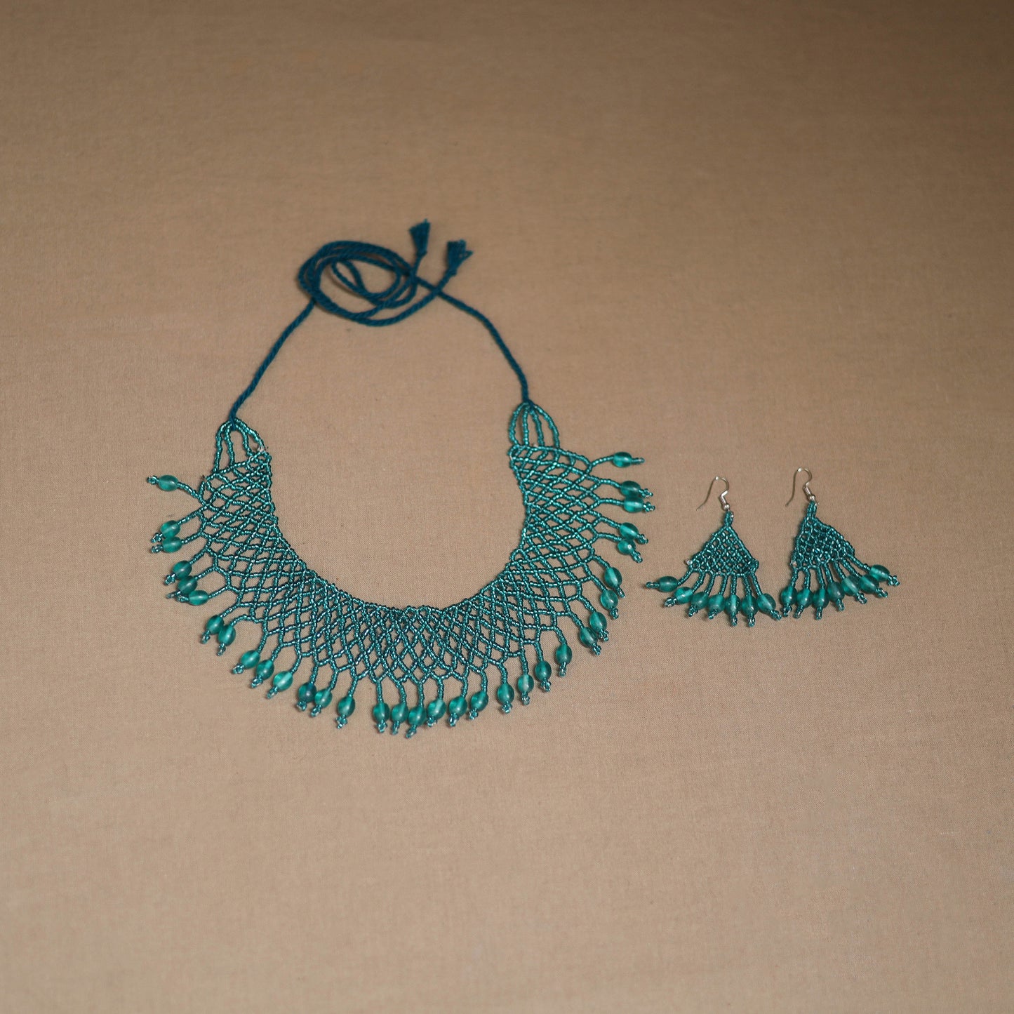 Green - Handmade Beadwork Jaali Necklace Set 86