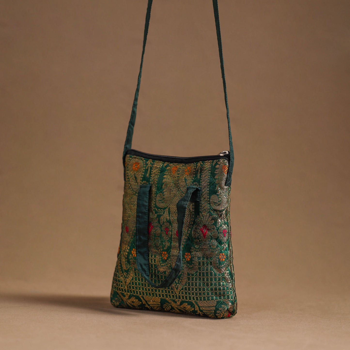 Green - Handcrafted Quilted Silk Sling Bag 23