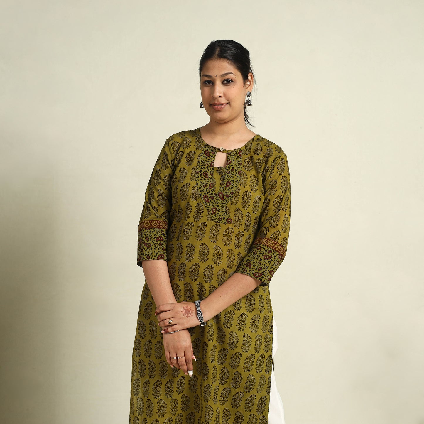Buy Green Block Print Mul Cotton Straight Bagh Kurta for Women