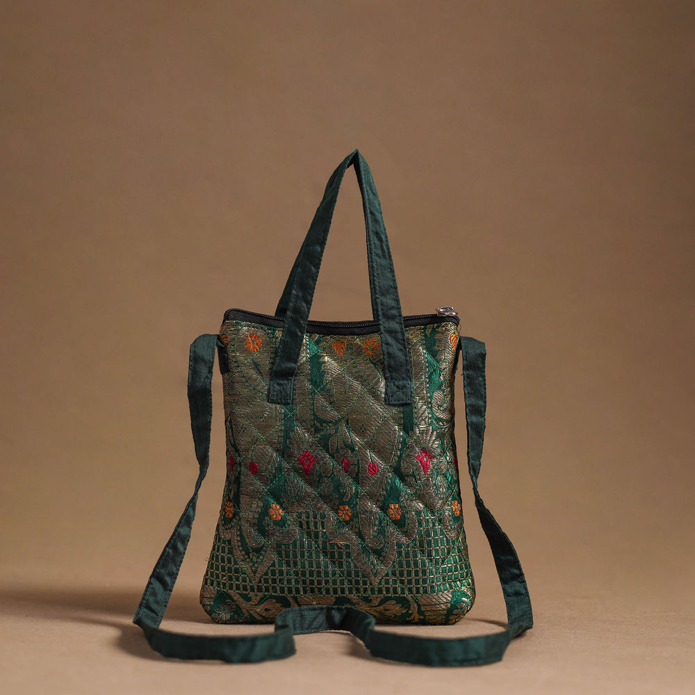 Green - Handcrafted Quilted Silk Sling Bag 23