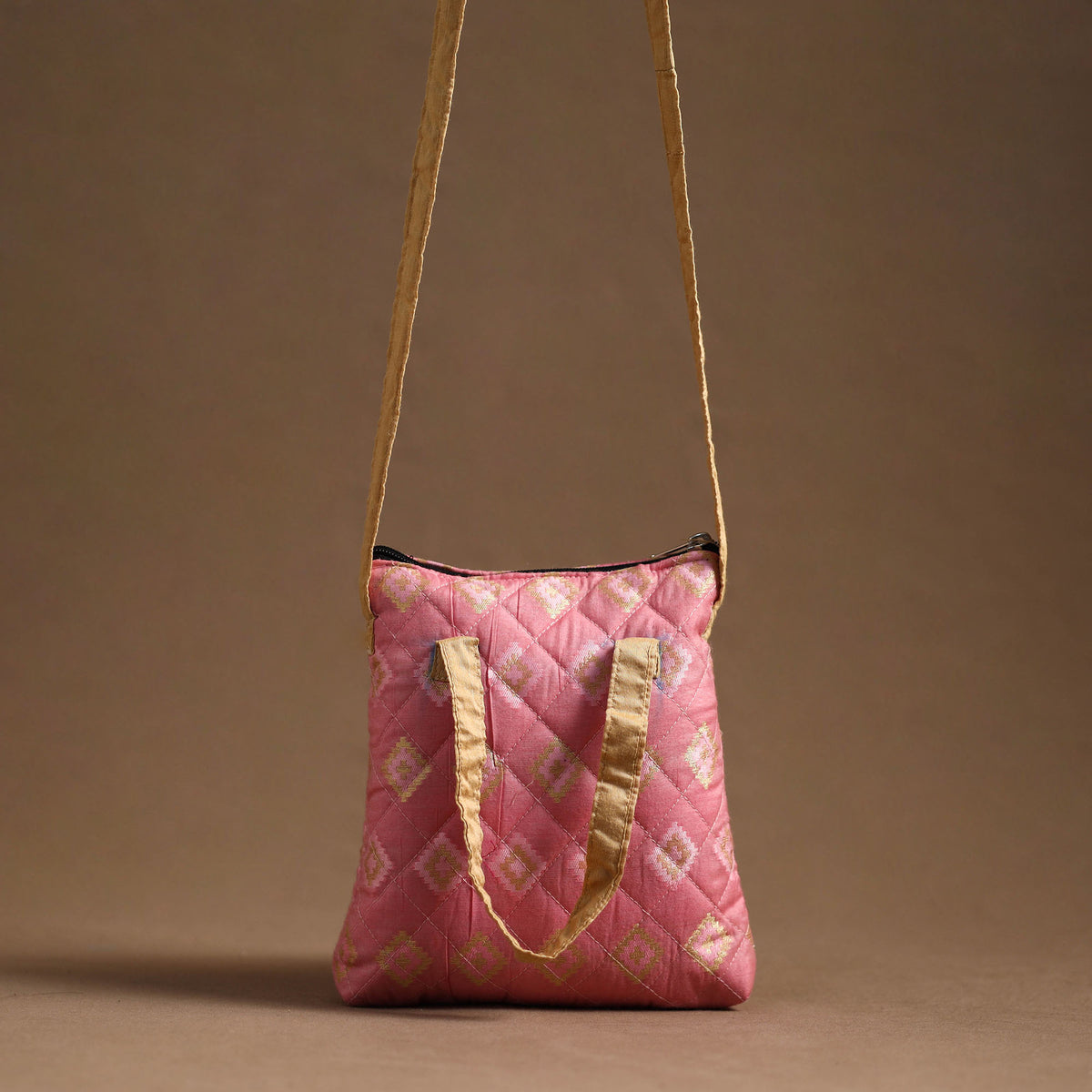 Pink - Handcrafted Quilted Silk Sling Bag 24