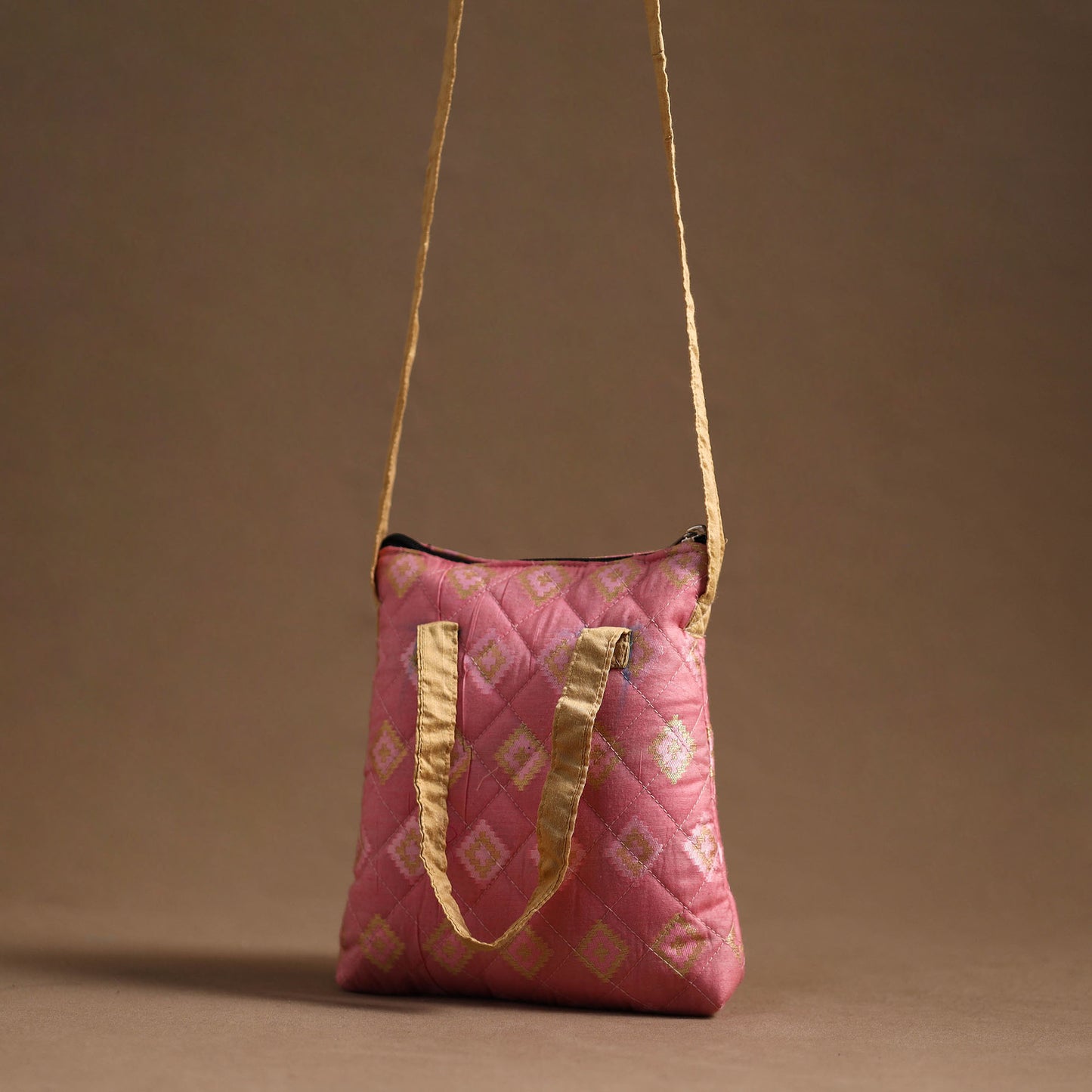 Pink - Handcrafted Quilted Silk Sling Bag 24