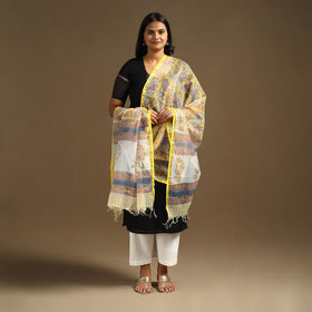 Yellow Sanganeri Block Print Cotton Kota Doria Dupatta