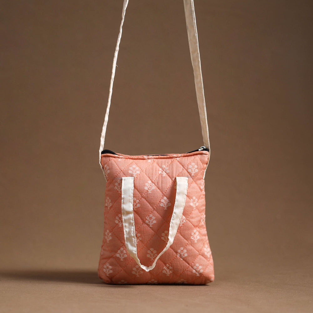 Peach - Handcrafted Quilted Silk Sling Bag 25