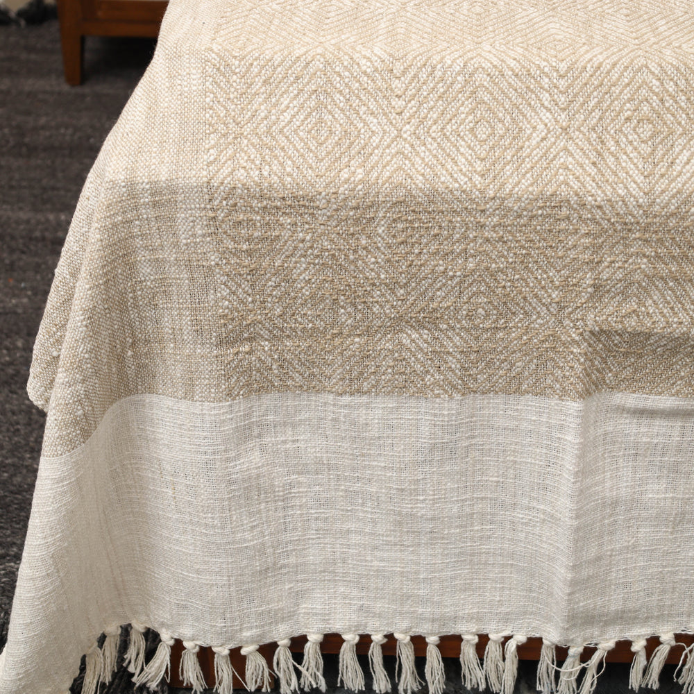 Beige - Pure Cotton Double Handloom Bed Cover from Bijnor 24