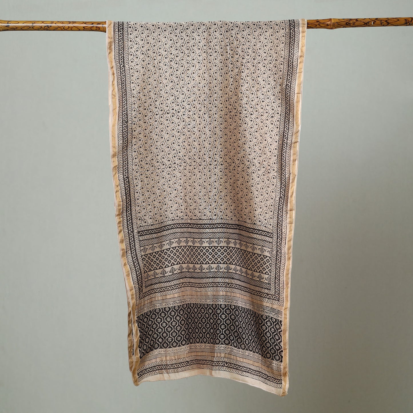 Grey - Bagh Hand Block Printed Chanderi Silk Stole 22