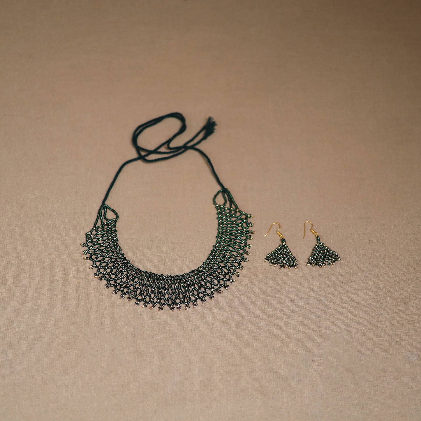 Green - Handmade Beadwork Jaali Necklace Set 82