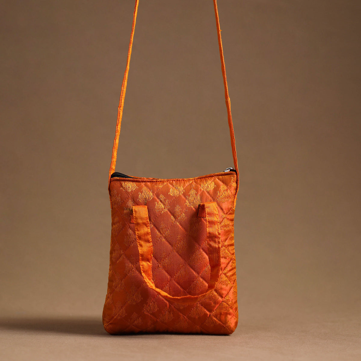 Orange - Handcrafted Quilted Silk Sling Bag 26