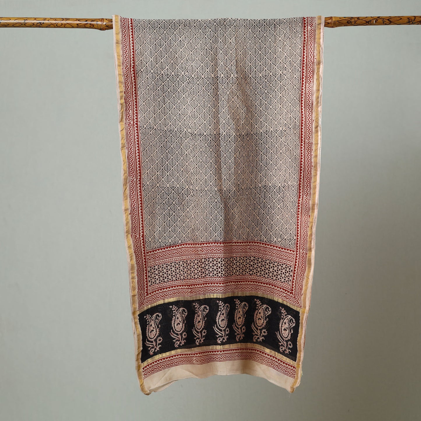 Black - Bagh Hand Block Printed Chanderi Silk Stole 20