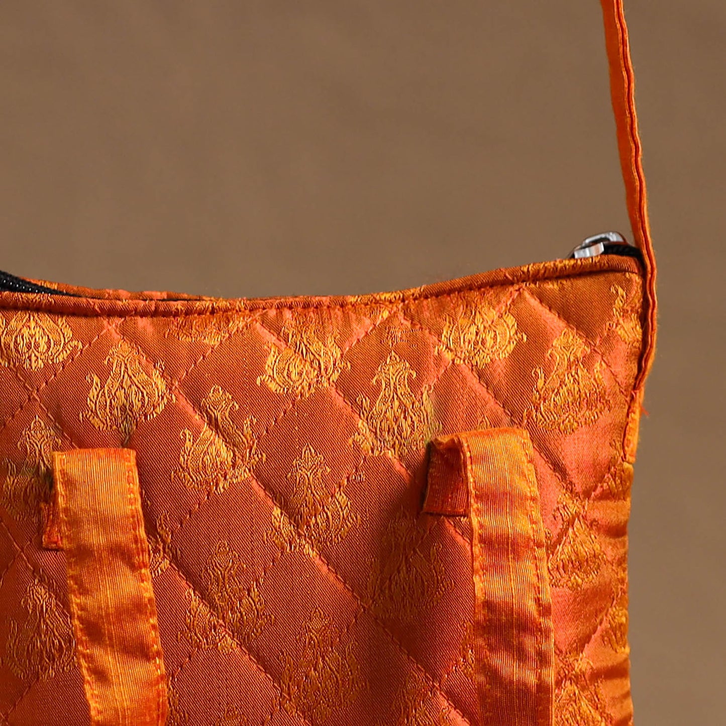 Orange - Handcrafted Quilted Silk Sling Bag 26