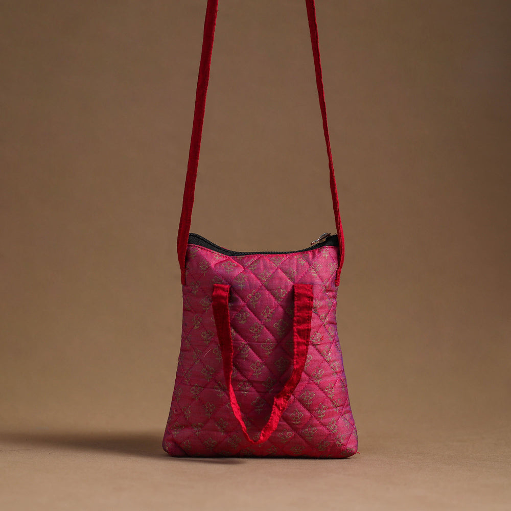 Pink - Handcrafted Quilted Silk Sling Bag 27