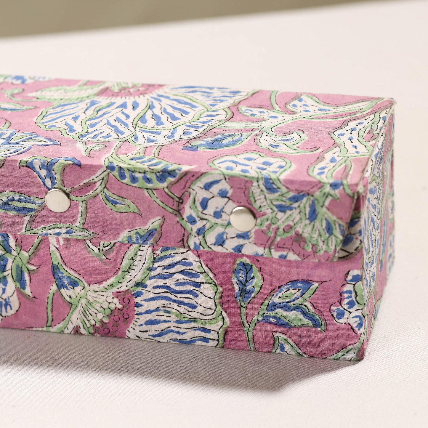 Handcrafted Sanganeri Fabric Embellished One Rod Bangle Box (11 x 3.5 in)