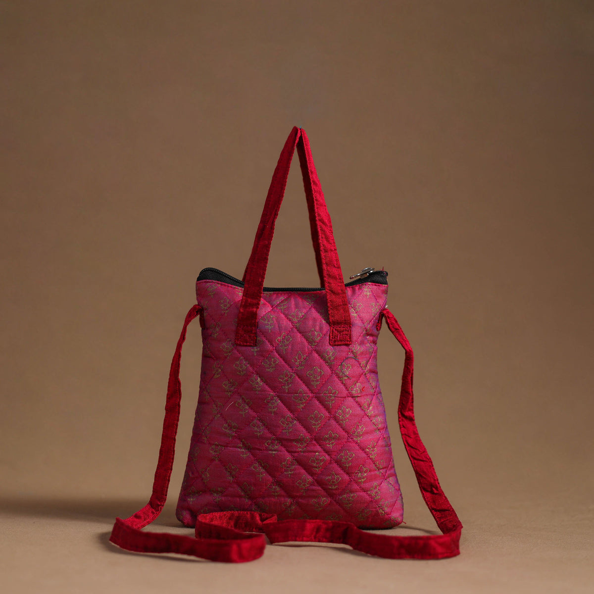 Pink - Handcrafted Quilted Silk Sling Bag 27