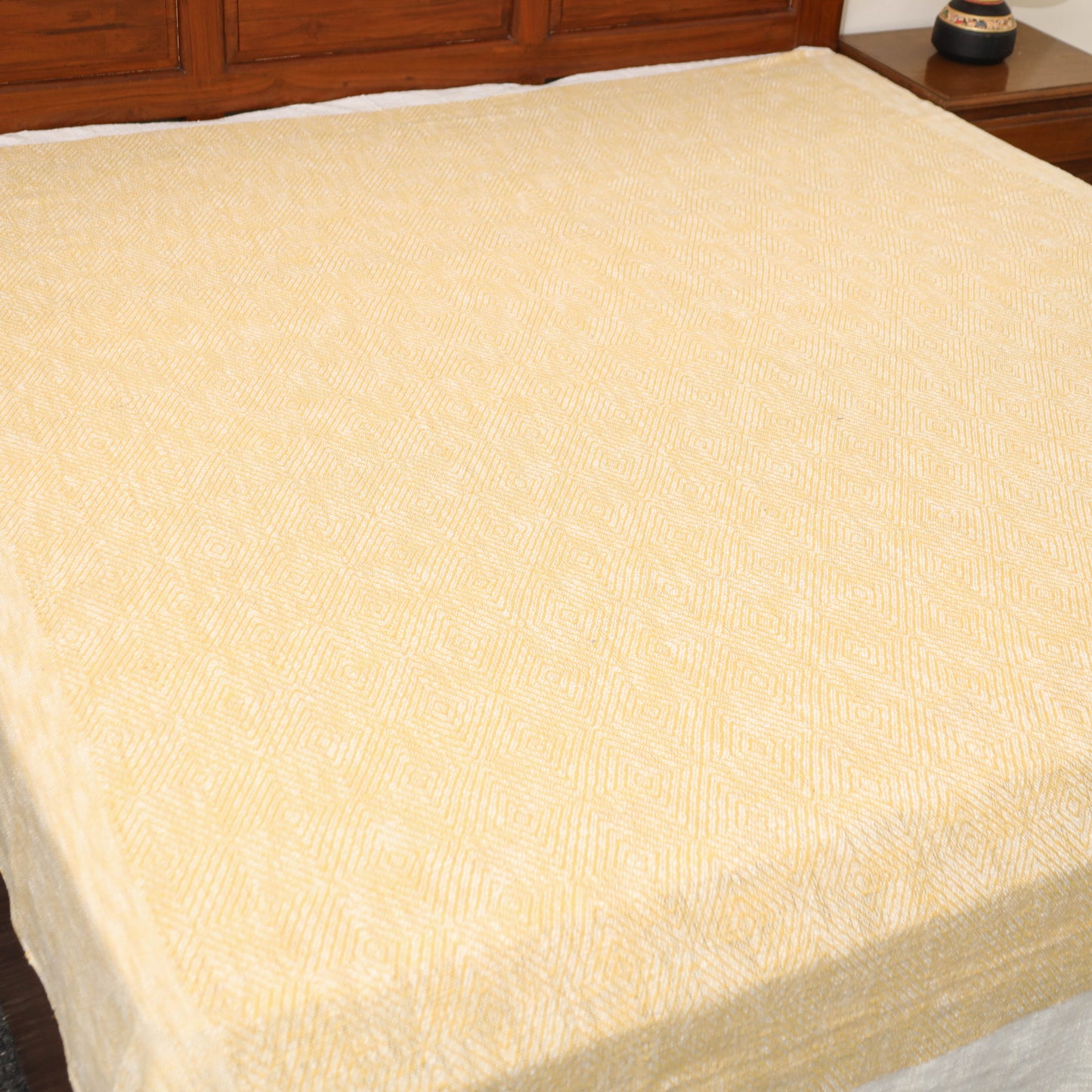 Yellow - Pure Cotton Double Handloom Bed Cover from Bijnor 26