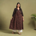 Fusion Mul Cotton Flared Brown Ajrakh Kurta for Women