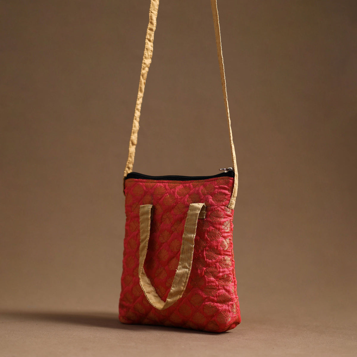 Peach - Handcrafted Quilted Silk Sling Bag 28