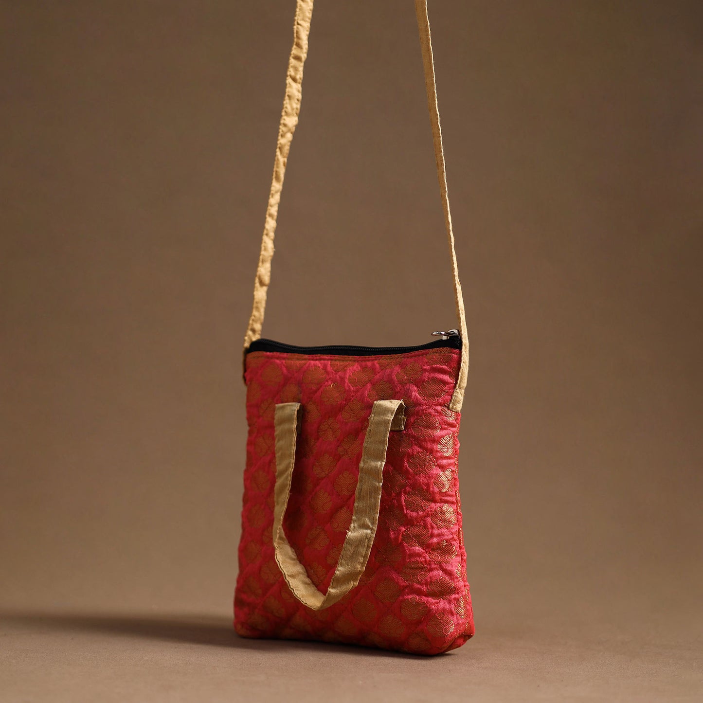 Peach - Handcrafted Quilted Silk Sling Bag 28