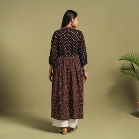 Fusion Mul Cotton Flared Brown Ajrakh Kurta for Women