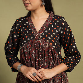 Fusion Mul Cotton Flared Brown Ajrakh Kurta for Women