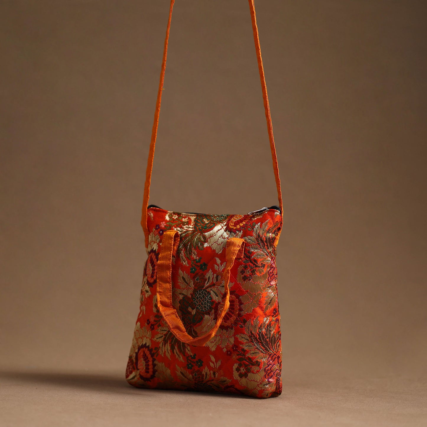 Orange - Handcrafted Quilted Silk Sling Bag 29