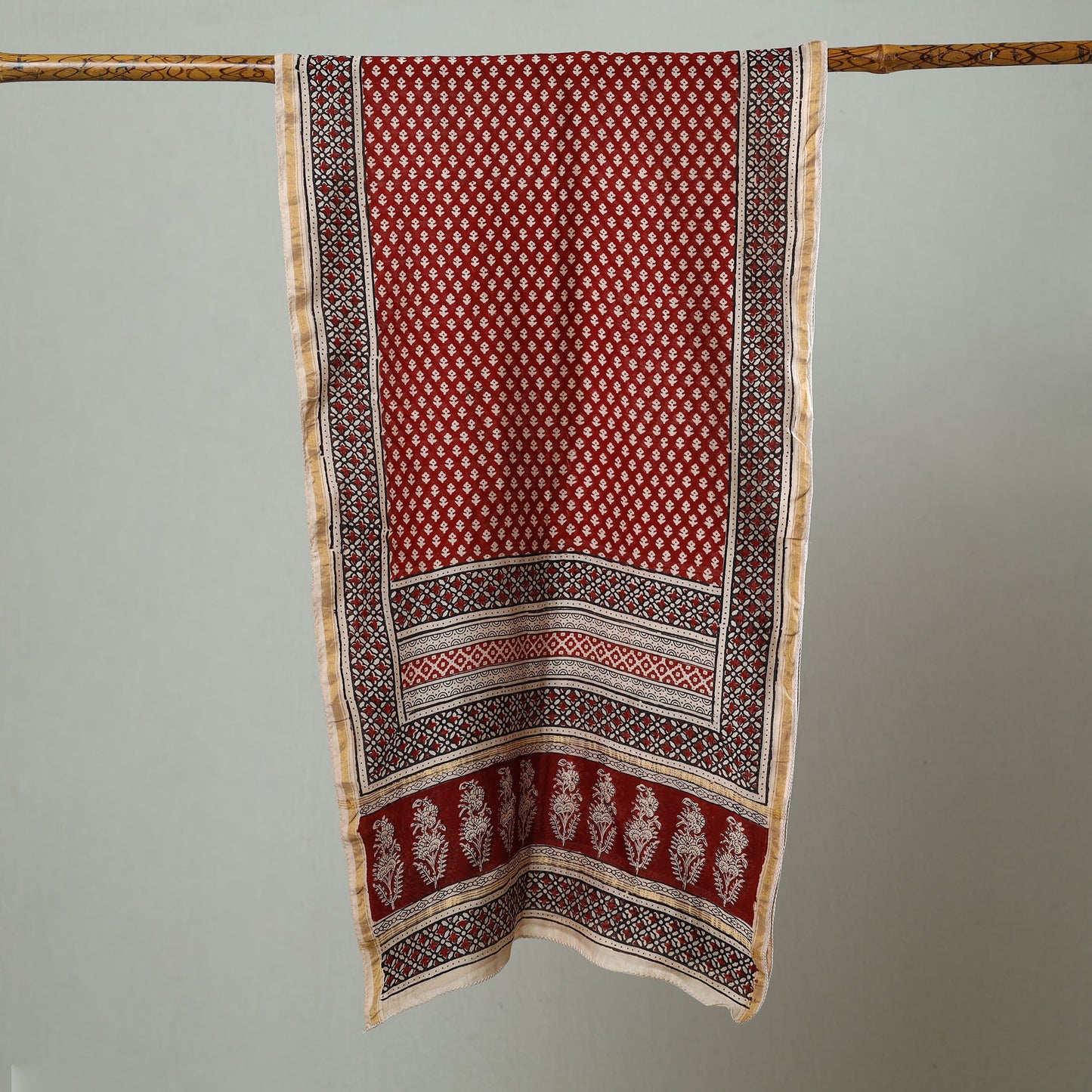 Red - Bagh Hand Block Printed Chanderi Silk Stole 02