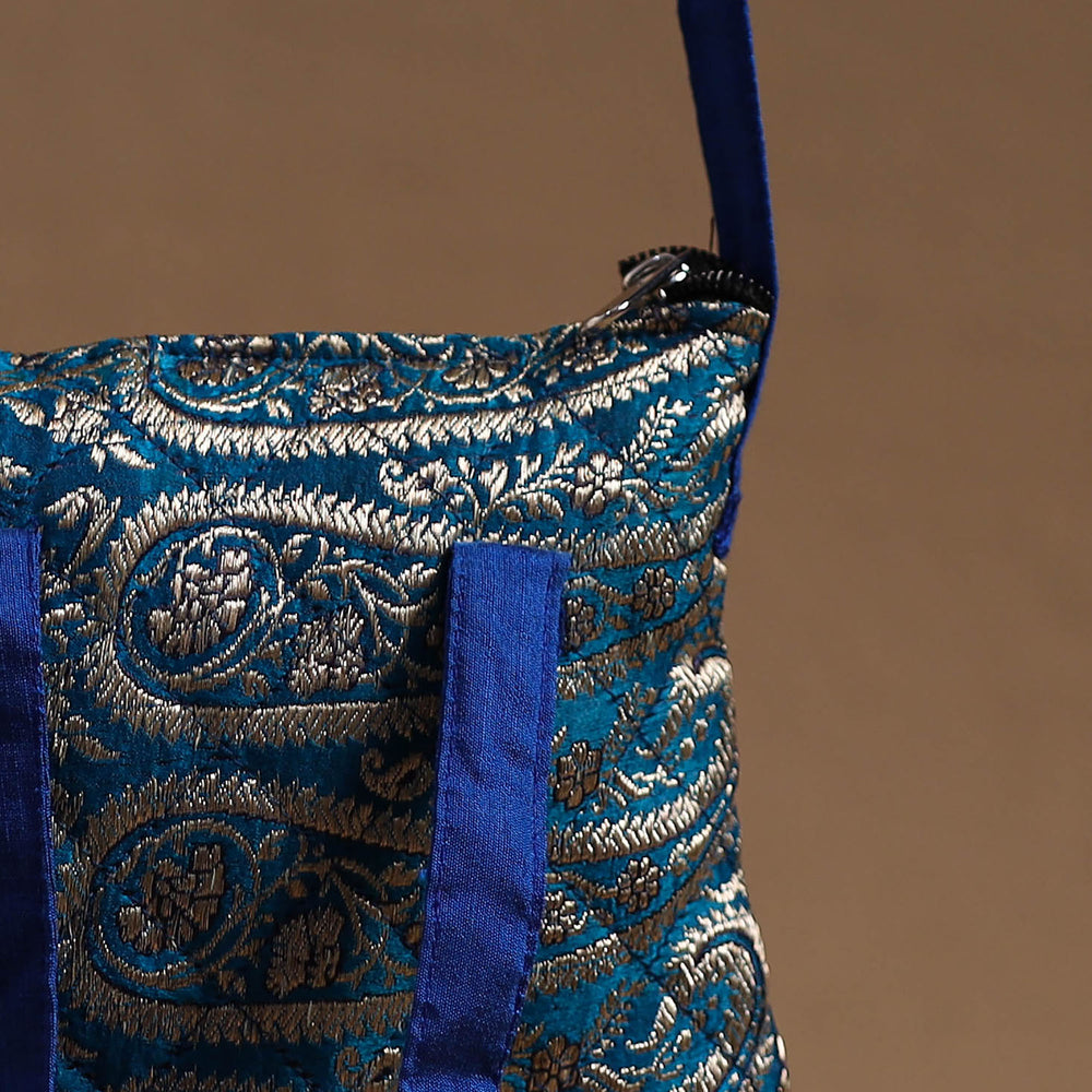 Blue - Handcrafted Quilted Silk Sling Bag 31