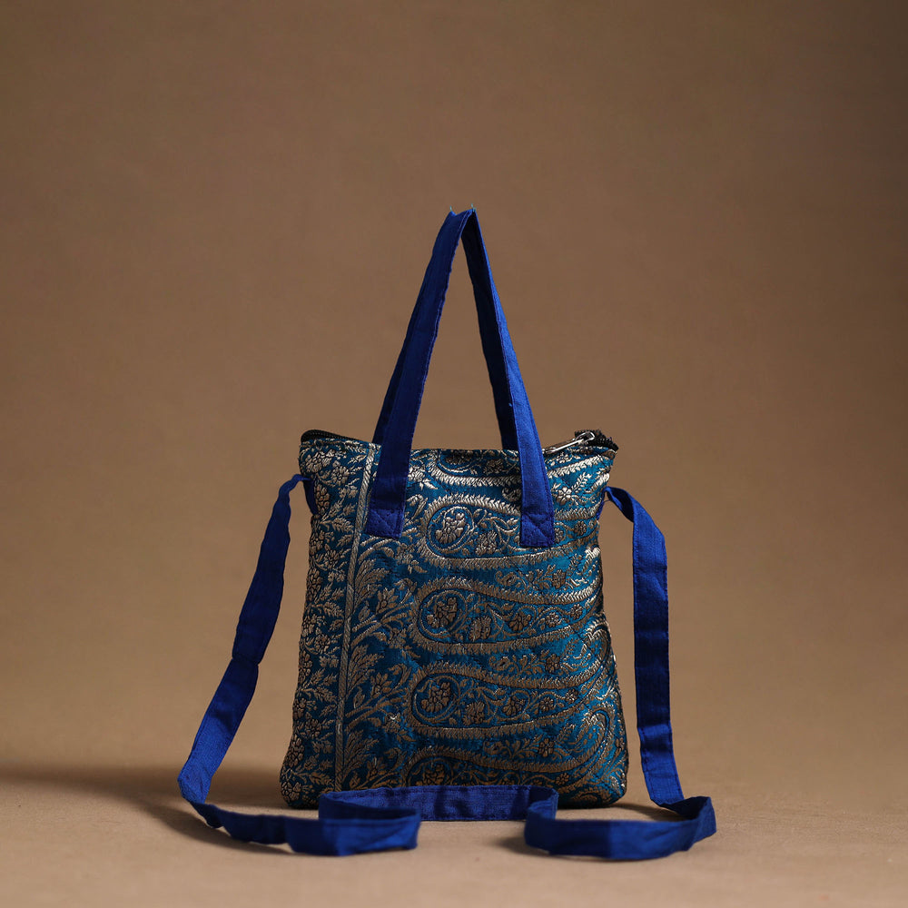 Blue - Handcrafted Quilted Silk Sling Bag 31