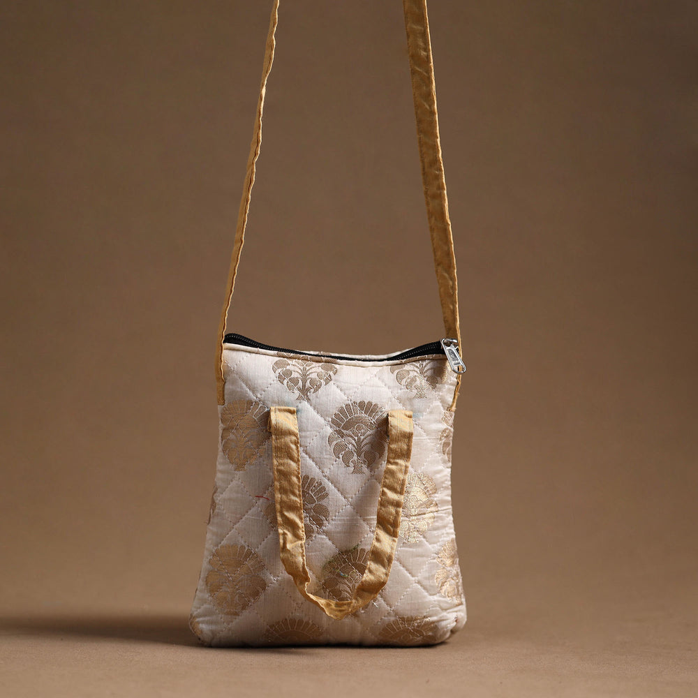 White - Handcrafted Quilted Silk Sling Bag 32