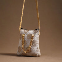 White - Handcrafted Quilted Silk Sling Bag 32