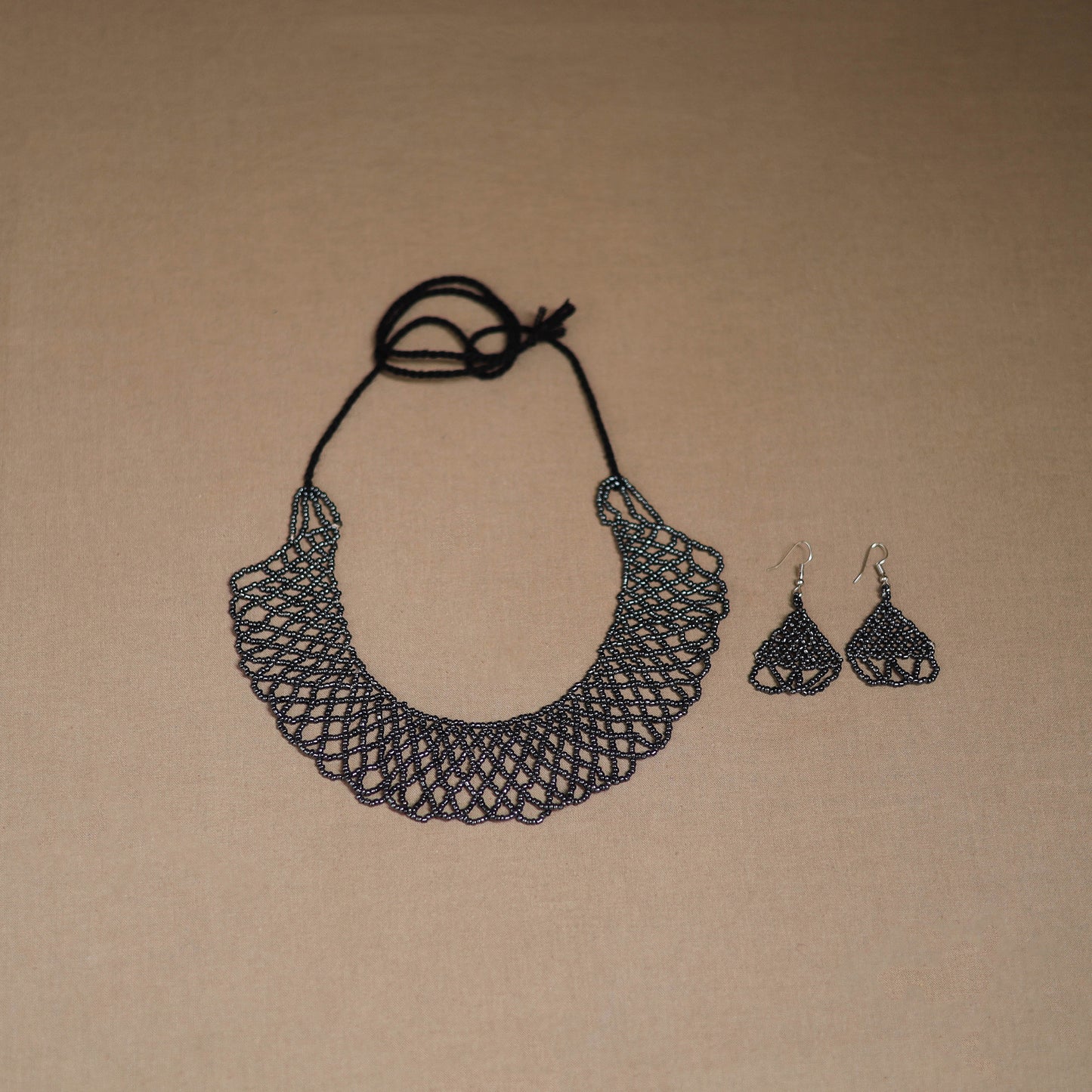 Black - Handmade Beadwork Jaali Necklace Set 75