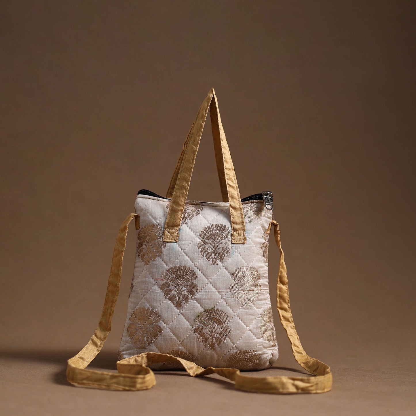 White - Handcrafted Quilted Silk Sling Bag 32